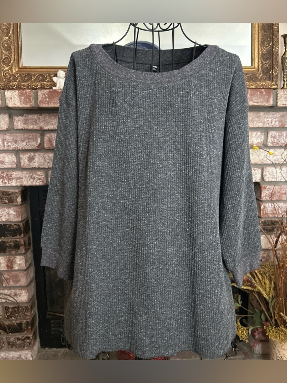 Uniqlo Women’s Grey Speckled Long Sleeve Shirt Sz L